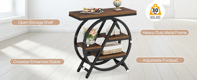 End Table for Living Room, 3-Tier Narrow Side Table with Storage, Wood Sofa Side Table with Geometric Metal Frame for Bedroom