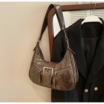 Retro Belt Design PU Leather Shoulder Bags for Women 2024 Y2K Small Vintage Female Underarm Crossbody Bag Fashion Handbags