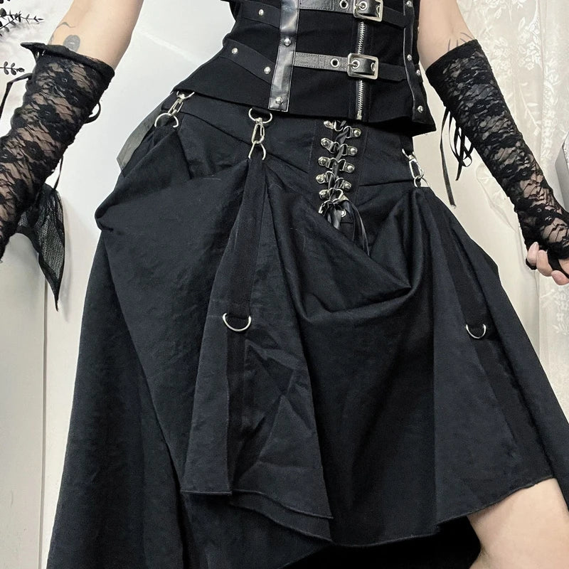 Wholesale New American Retro Irregular Skirt Hot Girl Sexy Punk Black Clothing Dark Style Women Summer Autumn Fashion Streetwear