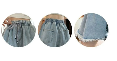 Korean Simplicity High Waist Wide Leg Denim Shorts Fashion Women's Clothing Summer Female All-match Loose Drawstring Shorts