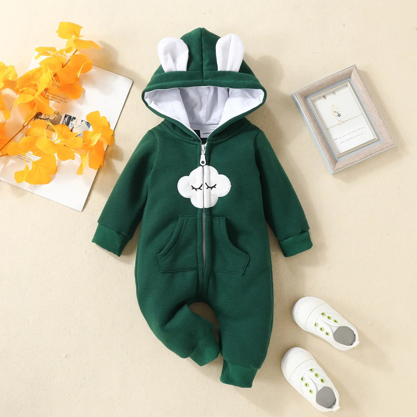 Prowow Cartoon Fox Baby Winter Clothes Romper Jumpsuit For Newborns Zipper Cute Ears Hooded Thicken Infant Overalls For Children