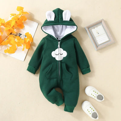 Prowow Cartoon Fox Baby Winter Clothes Romper Jumpsuit For Newborns Zipper Cute Ears Hooded Thicken Infant Overalls For Children