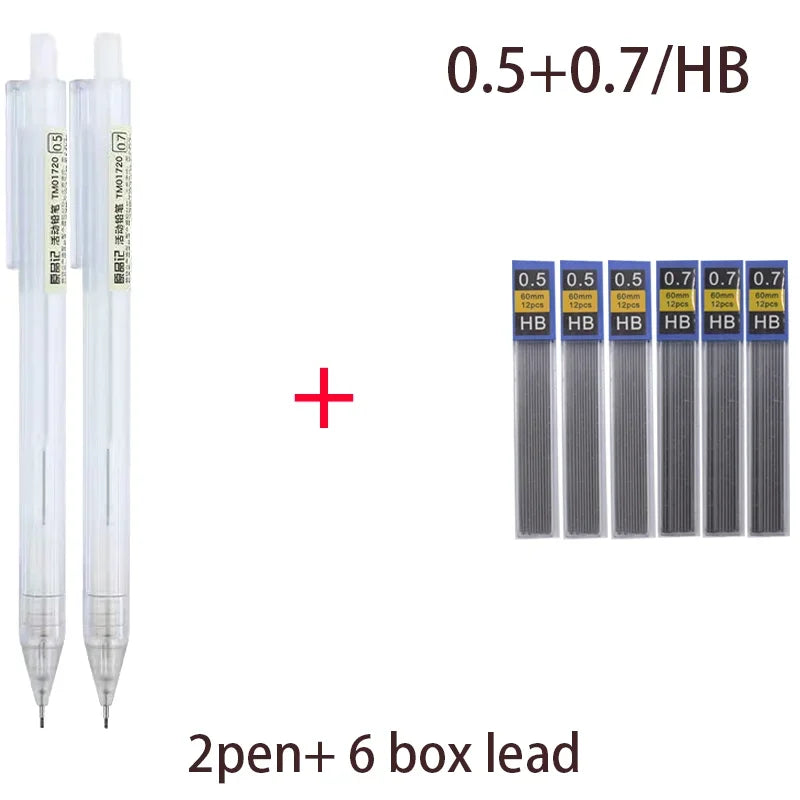 Mixed Loading 0.5&0.7mm Mechanical Pencil White Simple Automatic Pen for Students School Supplies Office Accessories Stationery