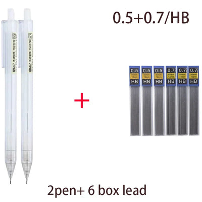 Mixed Loading 0.5&0.7mm Mechanical Pencil White Simple Automatic Pen for Students School Supplies Office Accessories Stationery
