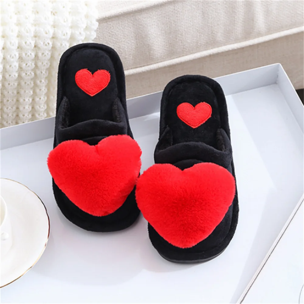 Women Indoor Warm Home Slippers Bedroom Cute Heart Pattern Non-slip Soft Comfort Plush House Slippers Shoes Autumn Winter