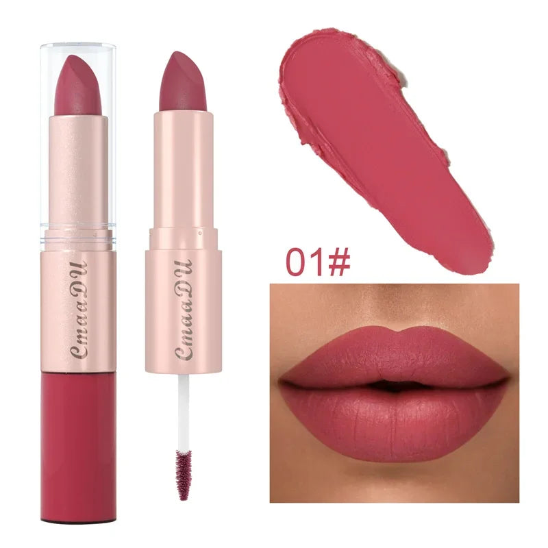 2 In 1 Double-ended Lipstick Lip Liner Pen Matte Pigment Non-stick Cup Skin Color 24H Lasting Waterproof Makeup Beauty Cosmetics