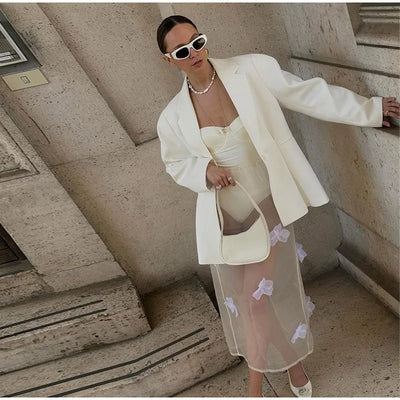 Y2K 3D Floral Gauze Long Skirts For Women 2025 Summer Spring Street See Through High Waist Maxi Skirt Lady Vacation Beach Skirt