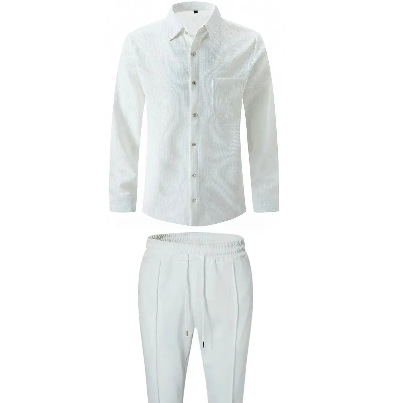2025 Spring and autumn new men's daily casual waffle cardigan long-sleeved shirt two pants suit