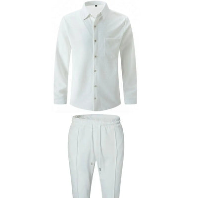 2025 Spring and autumn new men's daily casual waffle cardigan long-sleeved shirt two pants suit