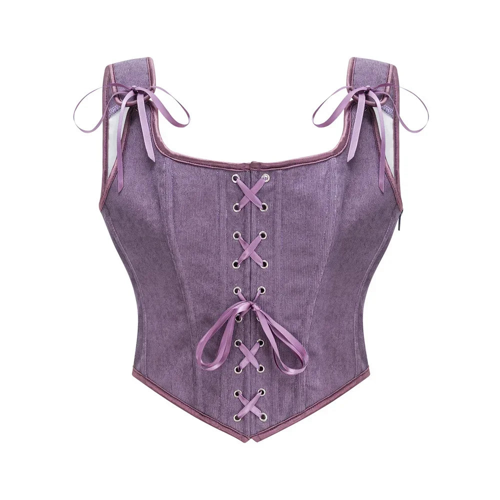 Women's Retro Lace Up Corsets with Straps Steampunk Bustier Crop Top Women Body Shaper Slimming Vest
