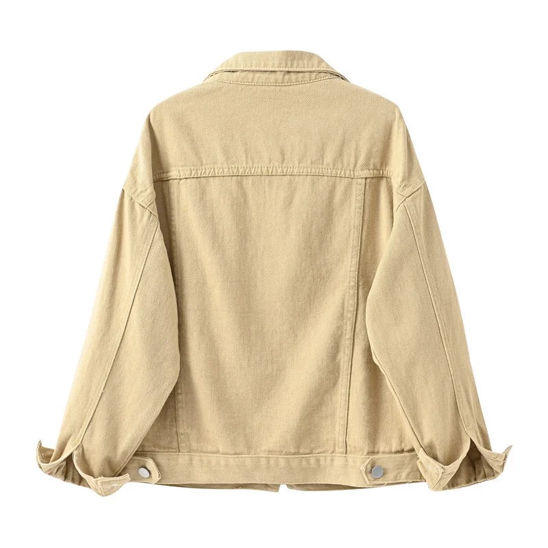 Women's Denim Jacket Spring Autumn Short Coat Pink Jean Jackets Casual Tops Purple Yellow White Loose Tops Lady Outerwear KW02