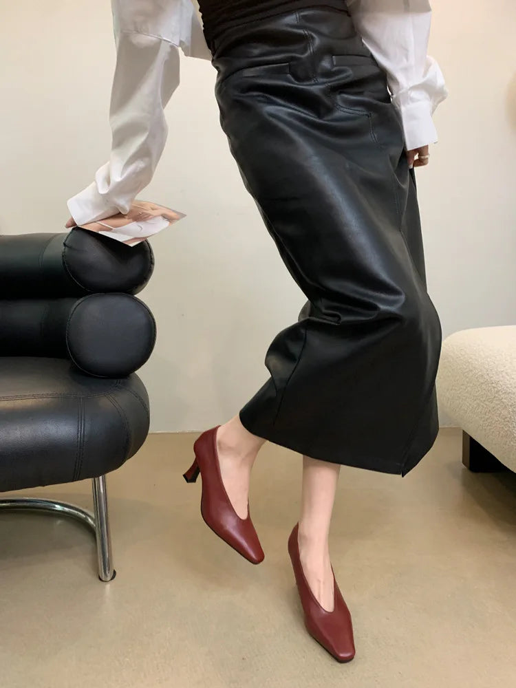 Elegant Woman High Heel Shoes Square Toe Pumps Female Office Shoe Shallow Designer Shoes Spring Autumn Brand Retro Witch Shoes