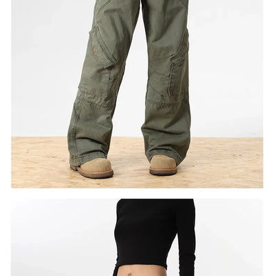 2024 Ropa Y2K Streetwear Army Green Baggy New Jeans Cargo Pants For Women Designer Clothes Multi Pockets Casual Lady Trousers