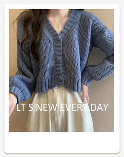 EVNISI Women Slim Sweater Cardigan V-Neck Button Up Casual Solid Knitting Sweater Coat Sweet For Women Cardigan Coat Autumn 2023