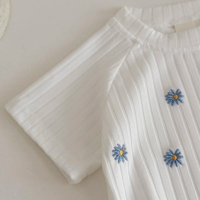 Summer New Newborn Baby Girl Clothes Summer Romper Short-Sleeved Home Clothing Jumpsuit Flower Embroidery Toddler Bodysuit