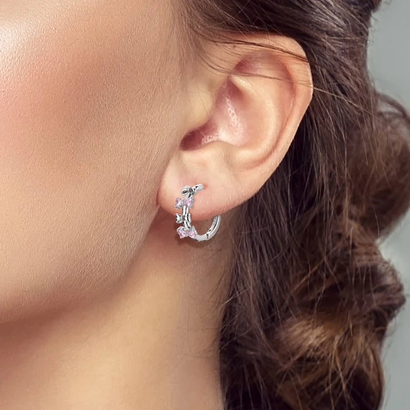 New 925 Sterling Silver Hoop Earrings Heart Bow Gift Box Strawberry Snake Bone Drop Stud Earrings For Women Fashion Jewelry Gift