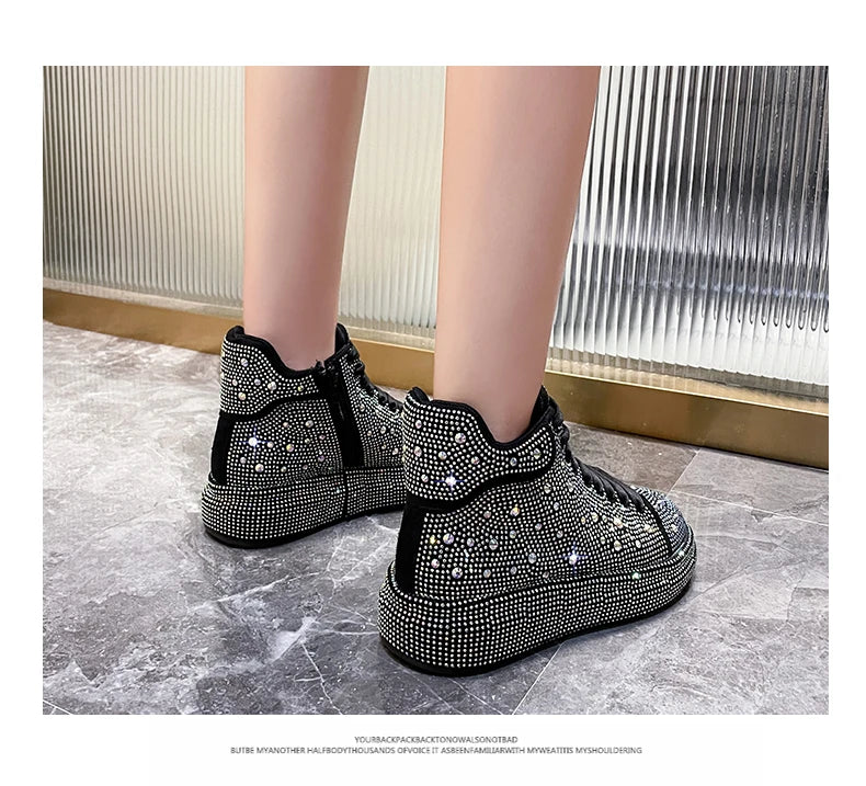 Fashion Sneakers Women Trend 2024 New Spring Autumn Platform Lace Up Rhinestone Women Casual Shoes Fashion Shiny Ladies Shoes