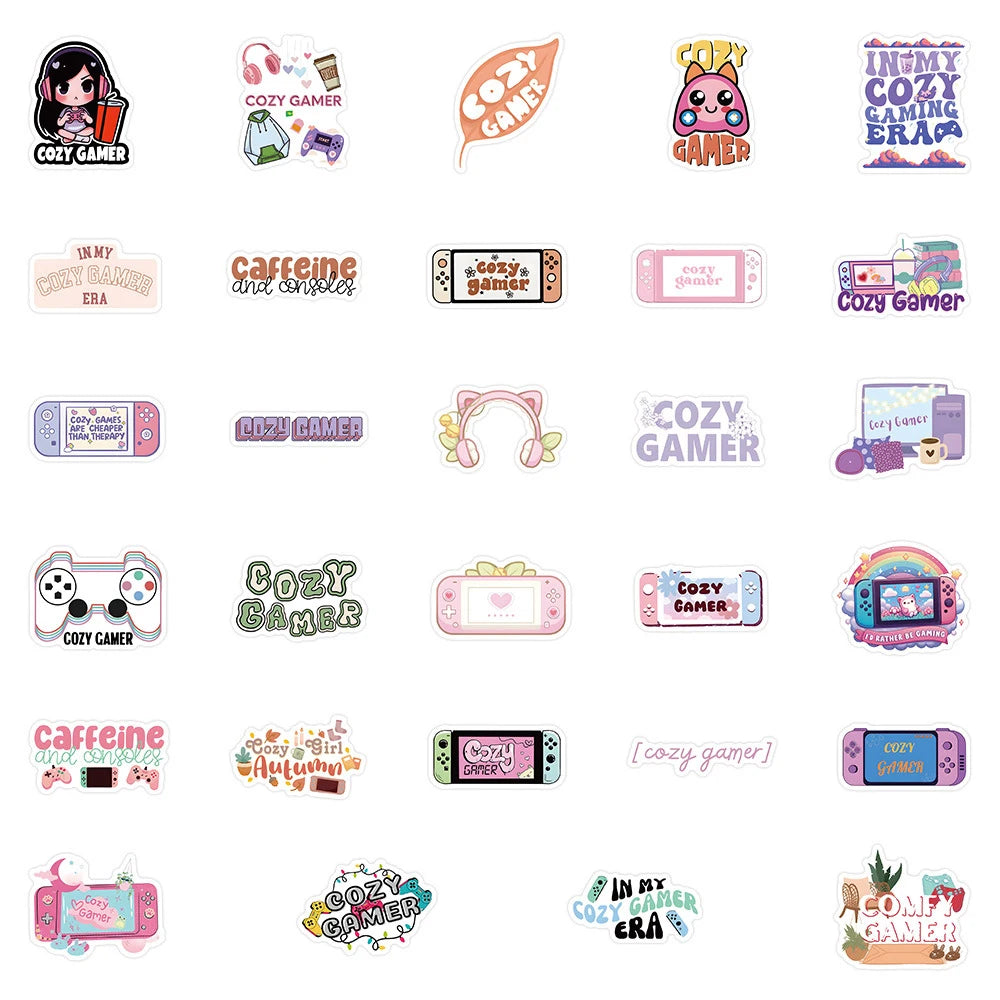 10/30/64pcs Cute Cartoon Cozy Gamer Graffiti Stickers DIY Notebook Laptop Phone Suitcase Fridge Decoration Sticker Kids Toys