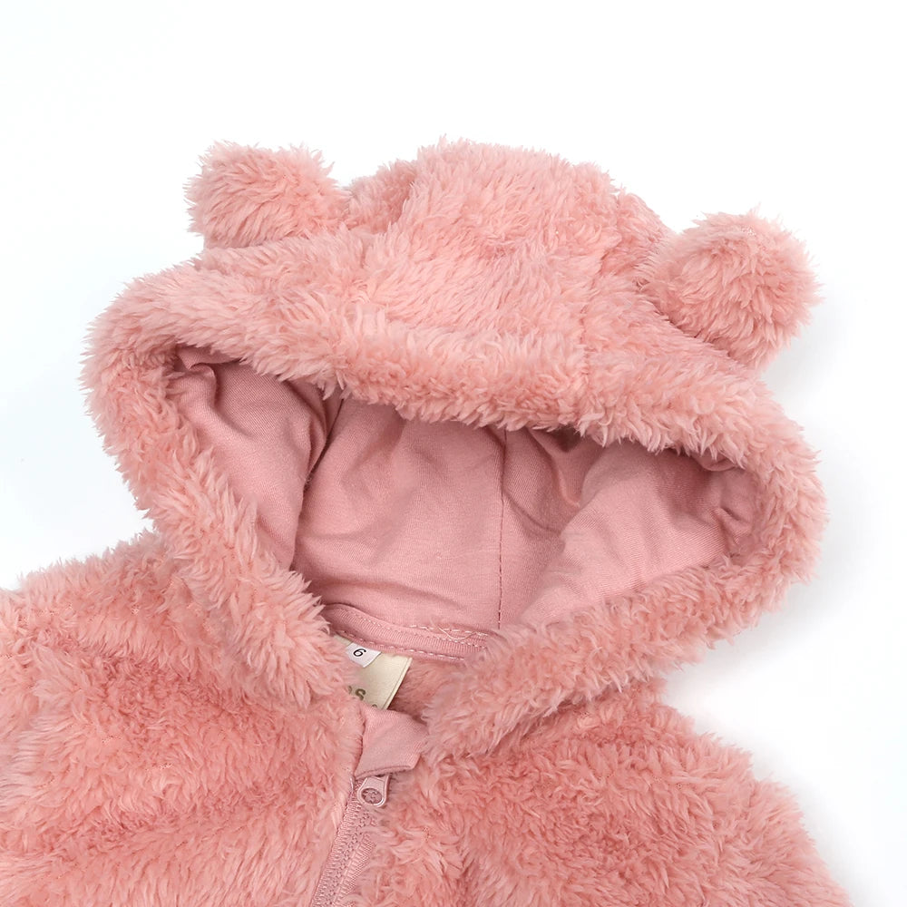 2025 Baby Winter Thick Romper Cotton Warm Long Sleeve Girl Jumpsuit Clothes 0-24M Newborn Boy Bear Fleece Hooded Pyjamas