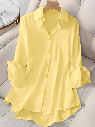 Women's Large Size Shirts White Top Lapel Spring and Summer Thin Travel Essential Single-breasted