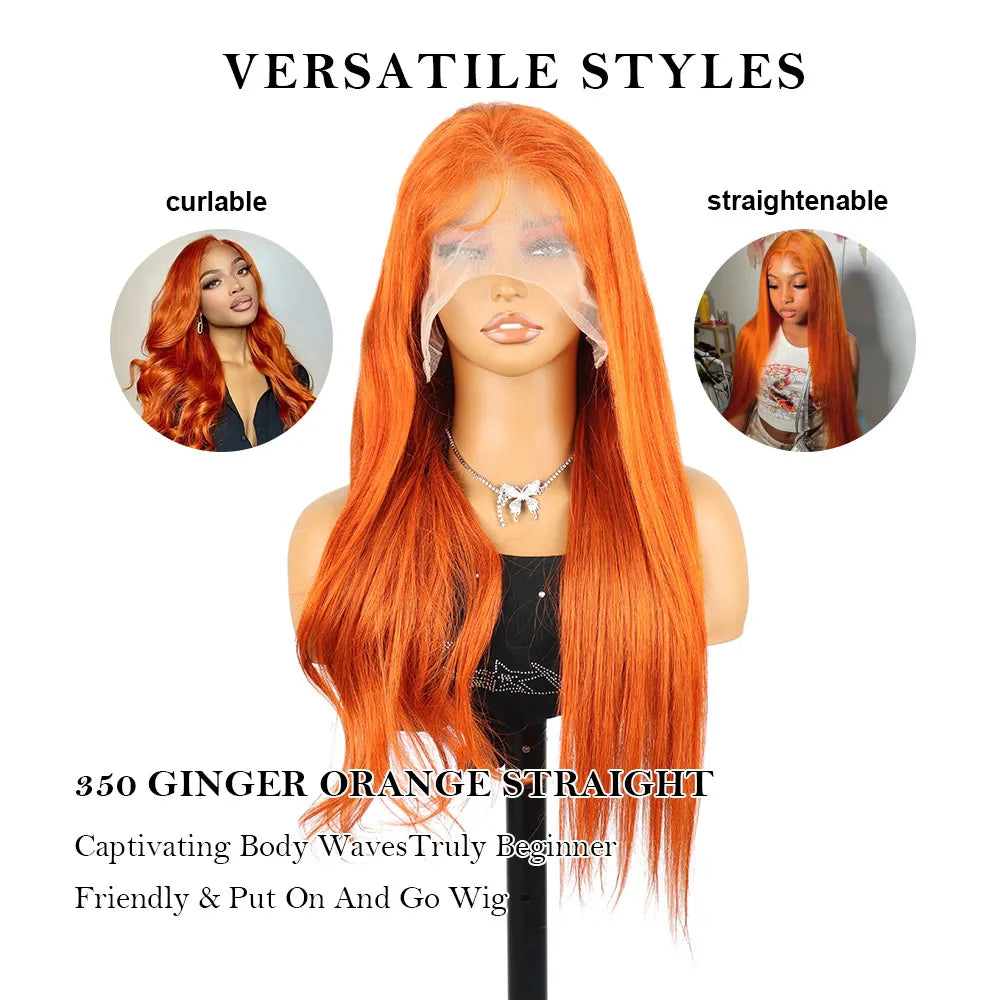 350 Ginger Orange 13x4 HD Lace Front Human Hair Wigs Brazilian Bone Straight Transparent Lace Frontal Wig Human Hair