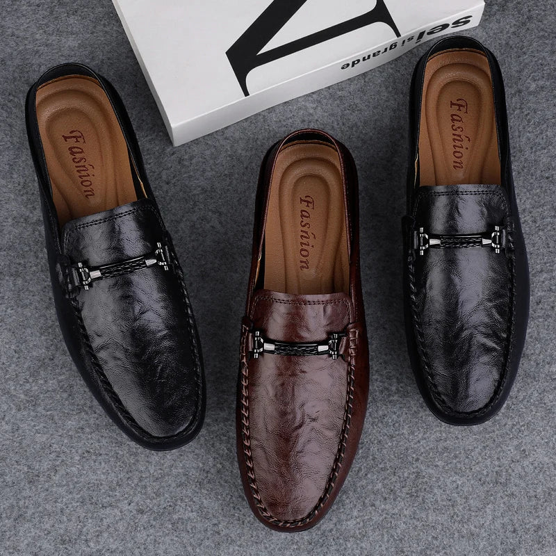 Men's breathable casual summer shoes with hollowed out men's driving shoes, high-quality men's business  genuine leather loafers