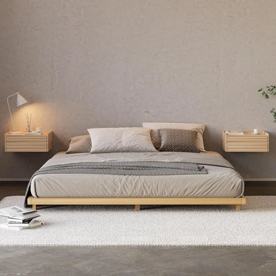 homary japanese style king floor bed frame, 5.9" low profile tatami platform bed with carbon steel slats & wood-finished metal f