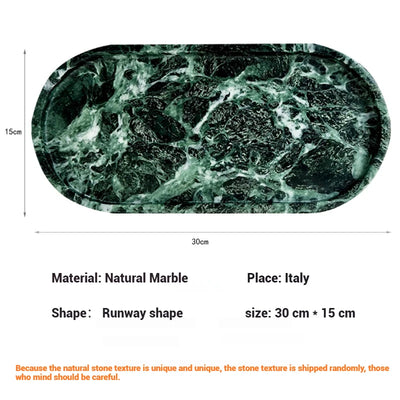 Luxury Green Marble Oval Tray: Bathroom Organizer & Fruit Serving Platter, Waterproof Stone Decor for Hotel Spa Home Kitchen