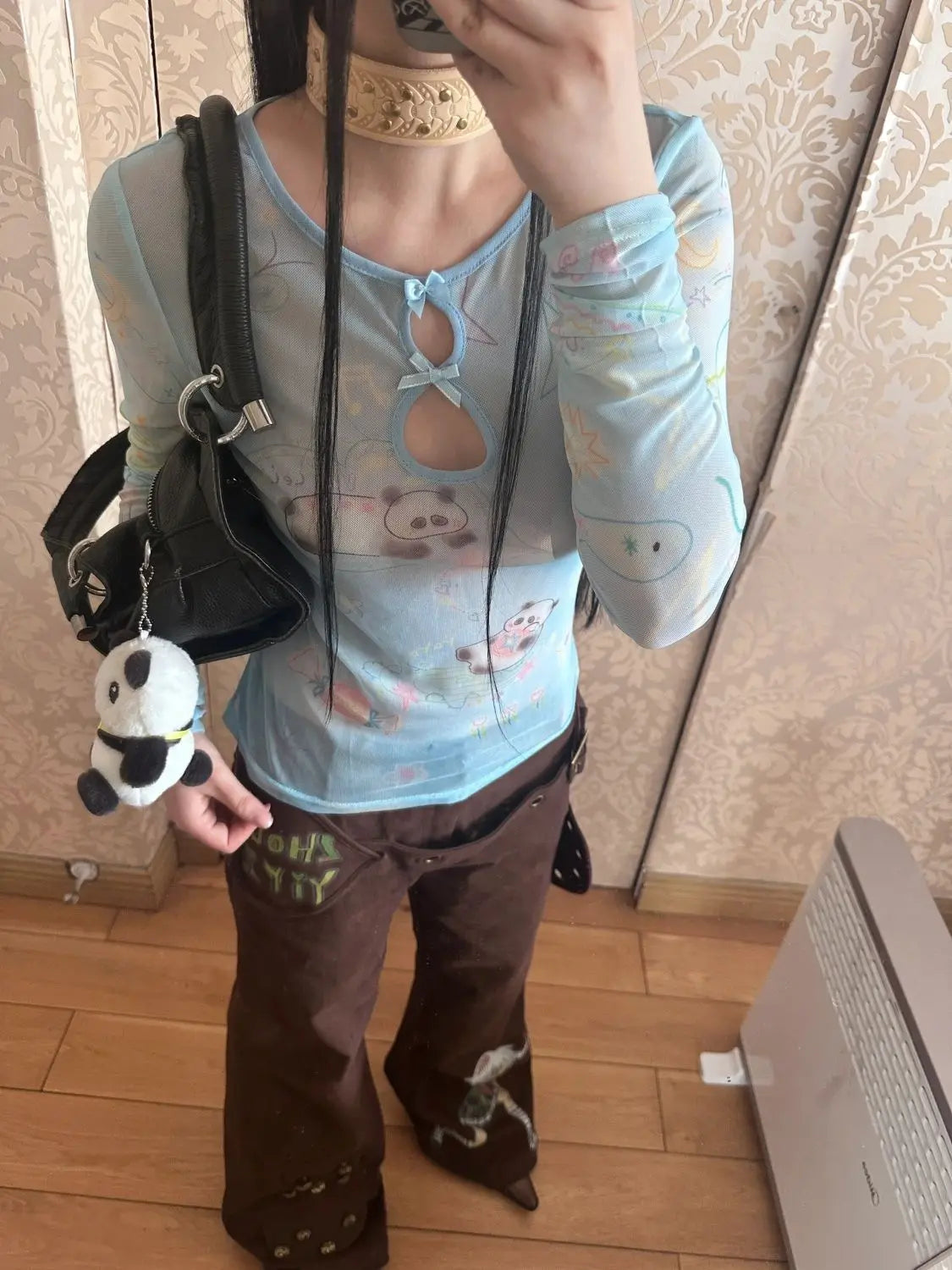 Yedinas Y2k Blue Mesh Tops Long Sleeve T Shirt Women Clothes Slim Spring Tops See Through Sheer Tshirts Grunge Aesthetics Tees