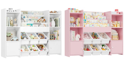 Children's shelf CHILDREN'S room furniture toys chest bookcase CHILDREN'S wardrobe with 6 boxing 4 bookshelves 8 shelves 119x29.5x94cm