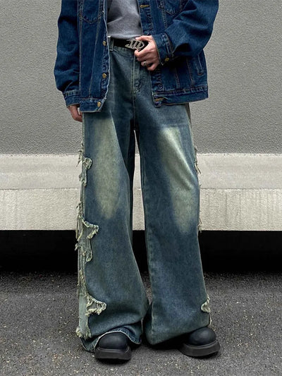 2024 Ropa Y2K Streetwear Star Patch Embroidery Baggy Stacked Jeans Pants For Men Clothes Wide Leg Old Straight Denim Trousers
