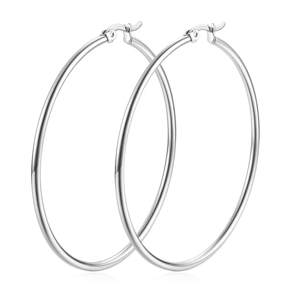 HNSP 50MM Circles Stainless Steel Hoop Earrings For Women Ear Jewelry Fashion Trend Female Girl Accessory