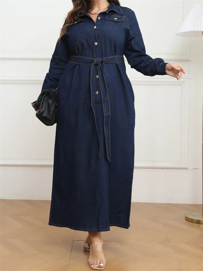 Wmstar Plus Size Denim Dresses for Women Button Solid Long Fashion Elegant Maxi Dress Fall Winter Clothes Wholesale Dropshipping