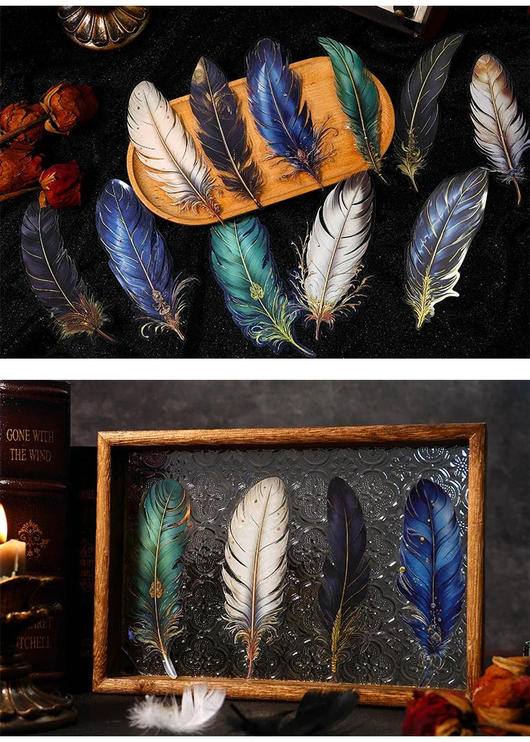 Journamm 5pcs/pack Big Size Feathers Stickers Waterproof PET DIY Scrapbooking Art Collage Junk Journal Decor Sticker Stationery
