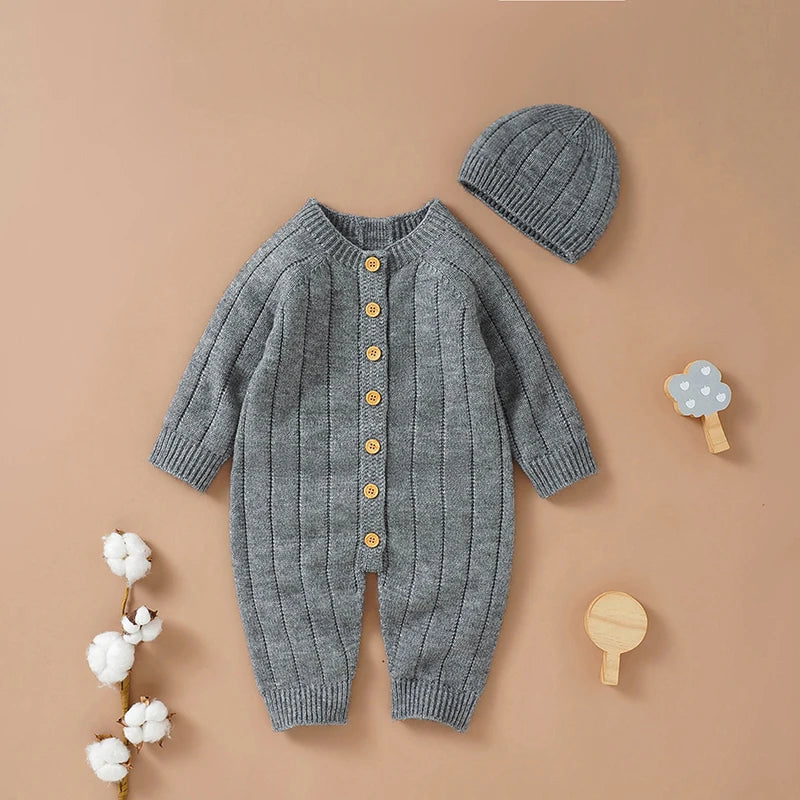 Ma&Baby 0-18M Warm Baby Clothing Knit Romper Newborn Infant Toddler Boy Girl Long Sleeve Jumpsuit + Hat Fall Spring Outfits