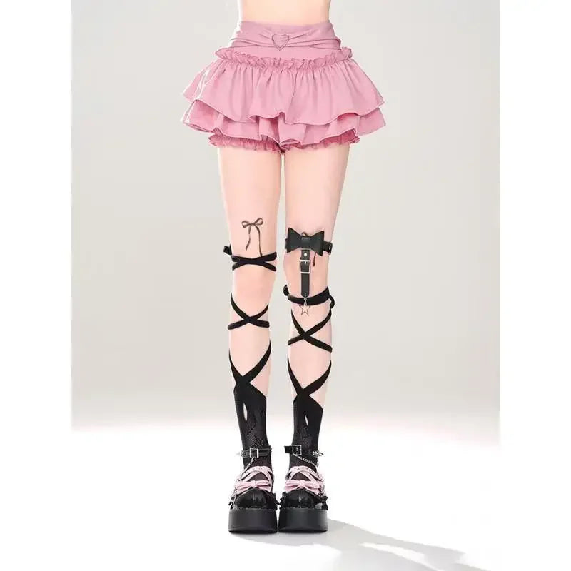 Pink A- line Mini Skirt Women's Summer 2024 New Style Puffy Slimming Cake Skirt A- line Pleated Dress Lightweight Fashion