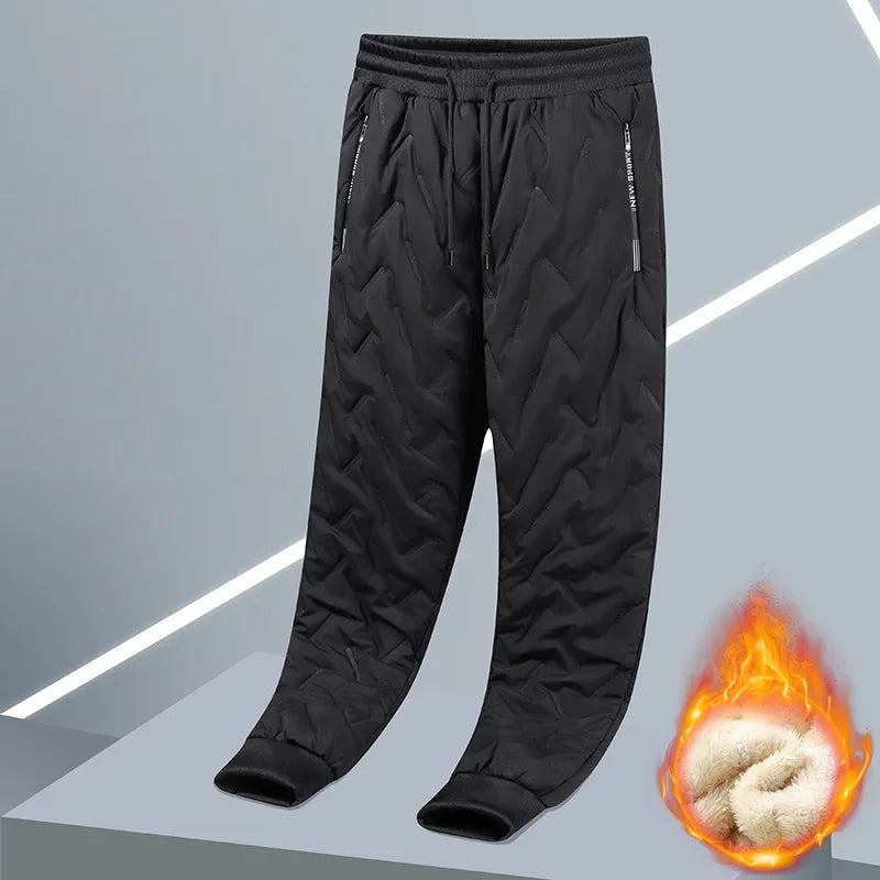 Winter Zip Pockets Thicken Fleece Sweatpants Men Jogger Black  Down Sport Warm Pants Male Water Proof Thermal Trousers