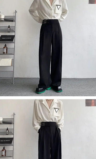 Black Suit Pants Men Oversized Fashion Social Mens Dress Pants Korean Loose Straight Wide Leg Pants Mens Office Formal Trousers