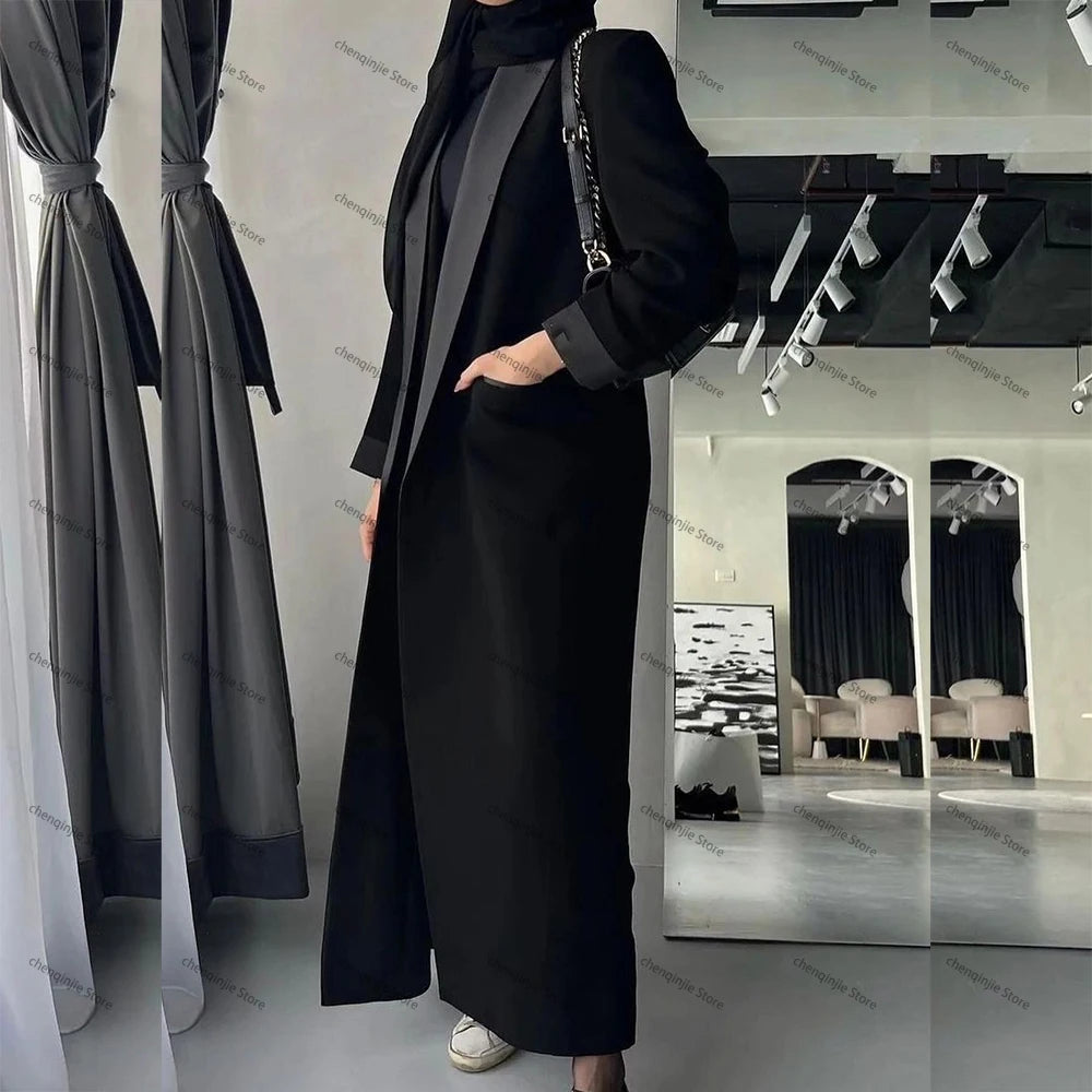 Black Women's Blazer 2025 Female Jacket 1 Piece Long Coat Single Breasted Shawl Lapel Luxury Muslim Abayas Office Lady Clothing