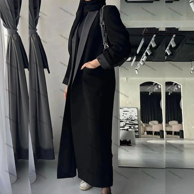 Black Women's Blazer 2025 Female Jacket 1 Piece Long Coat Single Breasted Shawl Lapel Luxury Muslim Abayas Office Lady Clothing