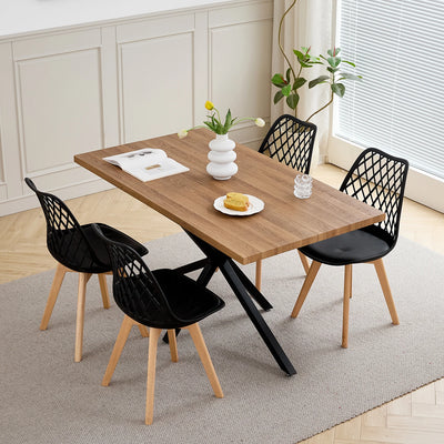 Modern Minimalist Rectangular Dining Table With Metal Base, For 4 - 6 People, Suitable For Kitchen/Dining Room, 140*80cm