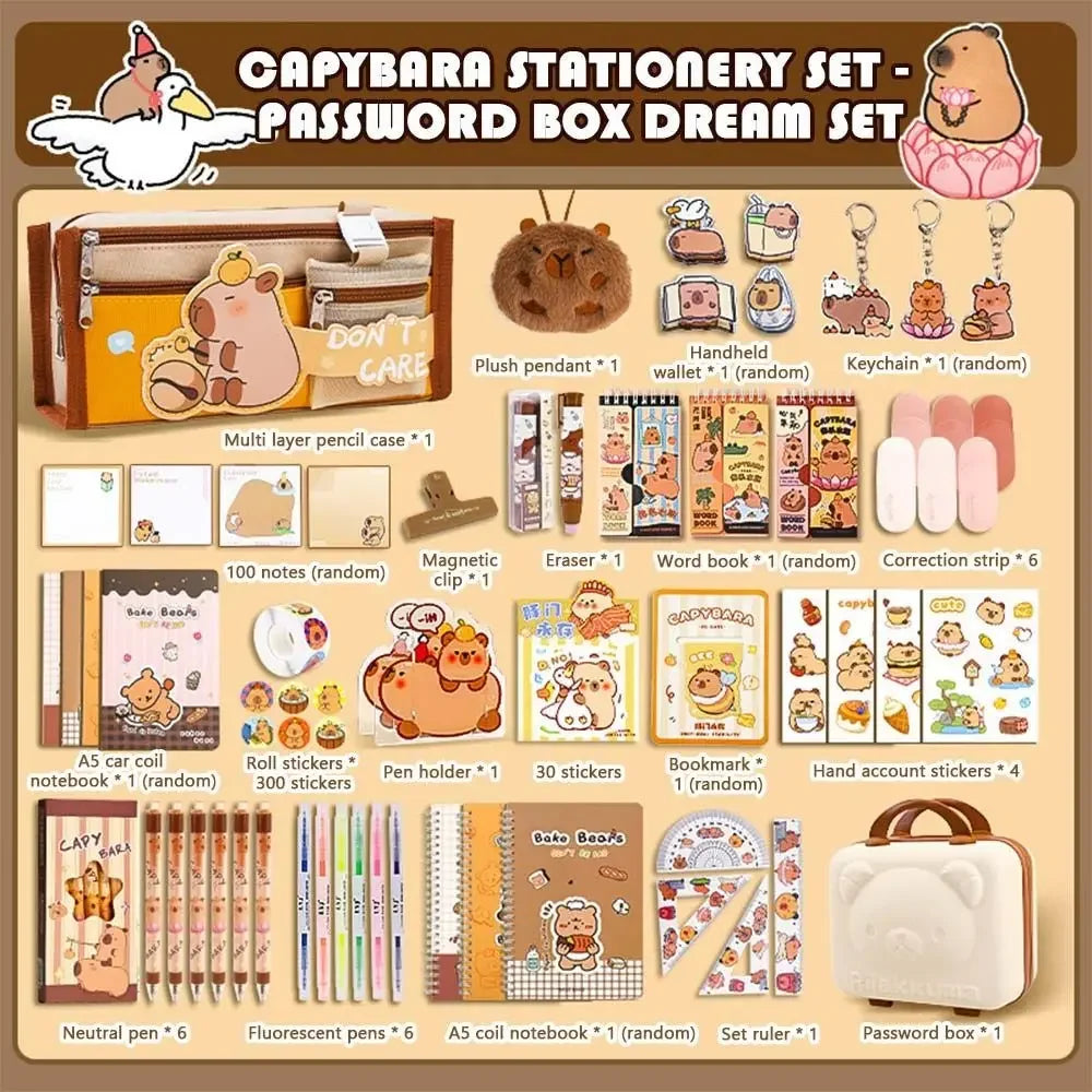 Large Capacity Gift Box Capybara Stationery Set Pencil Case Abundant Back-to-school Gift Kit Cute School Supplies for Students