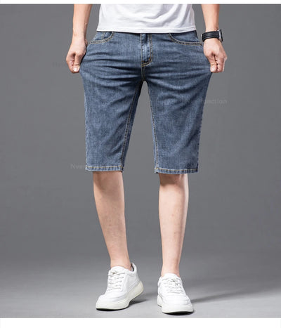 Fashion Men's Straight Denim Shorts Summer Thin Elastic Casual Bermuda Jeans Breathable Fabric Male Clothes Boardshorts