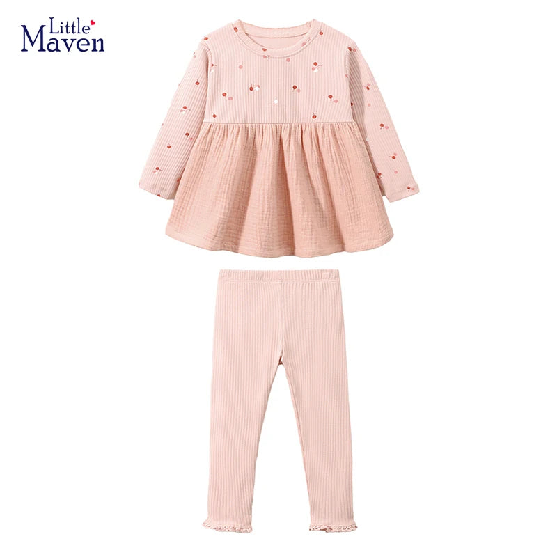 Little maven Pink Clothes for Baby Girls Tops Child Autumn Kids Children's Clothing outfits Cotton Cartoon Dress +Pants Sets