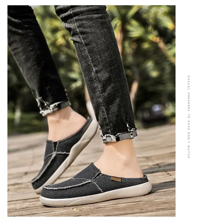 Men Half Shoes Slippers Summer Canvas Casual Classic Outdoor Slip-on Men Light Breathable Flat Loafers Walking Shoe Zapatillas