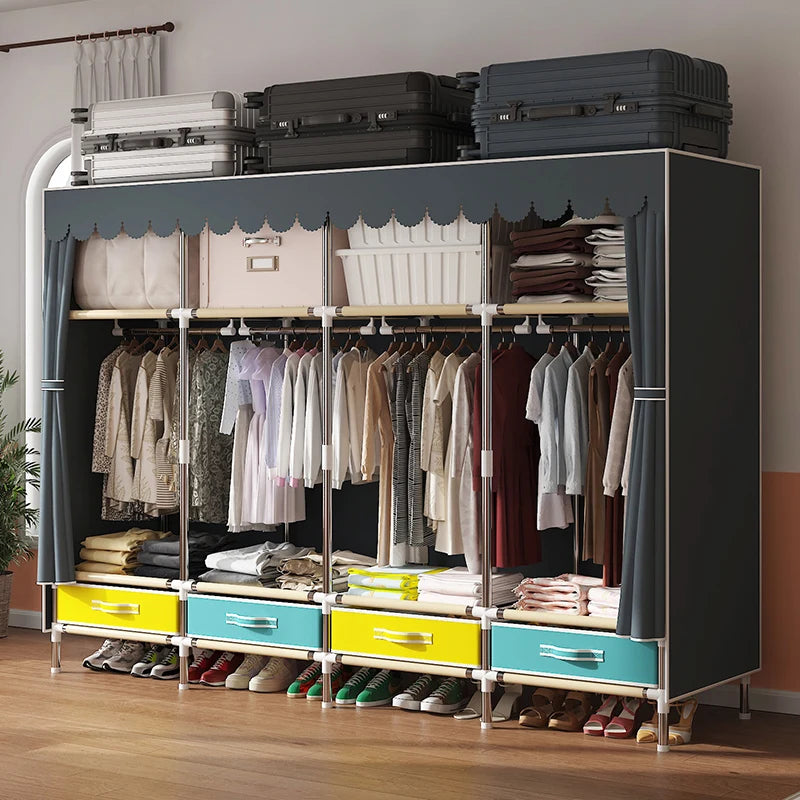 Large Fabric Wardrobe Portable Closet Organizer Multi-layer Dustproof Storage Cabinet for Rental Room or Bedroom