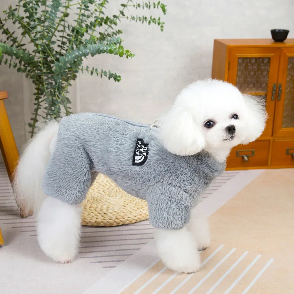 Winter Warm Pet Clothes Thick Warm Plush Dog Coat Jacket with Zipper for Small Dogs Cats Cozy Fleece Jumpsuit Chihuahua Costume