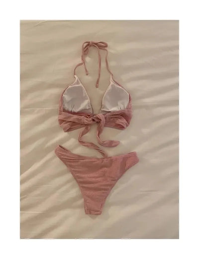 Swimsuit women's split three-piece set pure desire hot spring solid color sexy Korean small chest strap seaside vacation bikini
