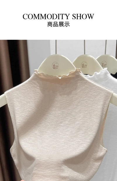 2025 Ruffled Knitted Top Women Y2K Tank Top Half Neck Vest Female Sleeveless Sweater Chic Soft Streetwear Solid Skinny Tube Top