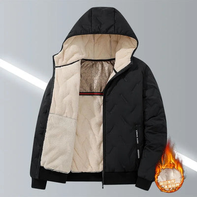 2024 Winter Fashion Sports Plus Fleece Thick Warm Jacket Men's Casual Loose Comfortable Plus Size Hooded Cotton-Padded Jacket